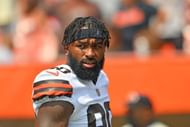 Wide receiver Jarvis Landry of the Cleveland Browns walks onto the field during player introductions prior to the game against the New York Giants at...